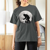 Bigfoot Mushroom Hunter T Shirt For Women Vintage Sasquatch Art Mystical Nature Lover Retro Full Moon