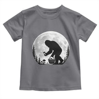 Bigfoot Mushroom Hunter Toddler T Shirt Vintage Sasquatch Art Mystical Nature Lover Retro Full Moon