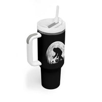 Bigfoot Mushroom Hunter Tumbler With Handle Vintage Sasquatch Art Mystical Nature Lover Retro Full Moon