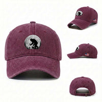Bigfoot Mushroom Hunter Washed Cotton Baseball Cap Vintage Sasquatch Art Mystical Nature Lover Retro Full Moon