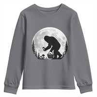Bigfoot Mushroom Hunter Youth Sweatshirt Vintage Sasquatch Art Mystical Nature Lover Retro Full Moon
