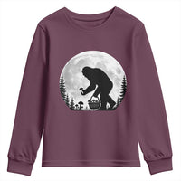 Bigfoot Mushroom Hunter Youth Sweatshirt Vintage Sasquatch Art Mystical Nature Lover Retro Full Moon