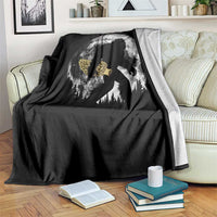 Bigfoot with Morel Mushroom Throw Blanket Sasquatch Fungi Full Moon Silhouette Graphic