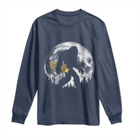 Bigfoot with Morel Mushroom Long Sleeve Shirt Sasquatch Fungi Full Moon Silhouette Graphic
