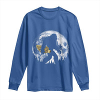 Bigfoot with Morel Mushroom Long Sleeve Shirt Sasquatch Fungi Full Moon Silhouette Graphic