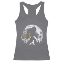 Bigfoot with Morel Mushroom Racerback Tank Top Sasquatch Fungi Full Moon Silhouette Graphic