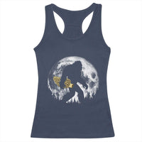Bigfoot with Morel Mushroom Racerback Tank Top Sasquatch Fungi Full Moon Silhouette Graphic