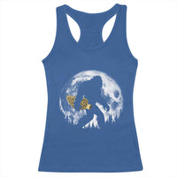 Bigfoot with Morel Mushroom Racerback Tank Top Sasquatch Fungi Full Moon Silhouette Graphic