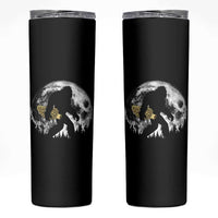 Bigfoot with Morel Mushroom Skinny Tumbler Sasquatch Fungi Full Moon Silhouette Graphic