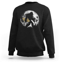Bigfoot with Morel Mushroom Sweatshirt Sasquatch Fungi Full Moon Silhouette Graphic