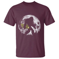 Bigfoot with Morel Mushroom T Shirt Sasquatch Fungi Full Moon Silhouette Graphic