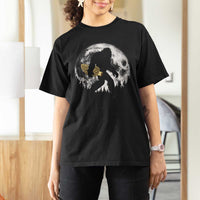 Bigfoot with Morel Mushroom T Shirt For Women Sasquatch Fungi Full Moon Silhouette Graphic
