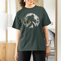 Bigfoot with Morel Mushroom T Shirt For Women Sasquatch Fungi Full Moon Silhouette Graphic