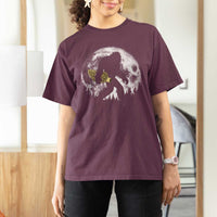 Bigfoot with Morel Mushroom T Shirt For Women Sasquatch Fungi Full Moon Silhouette Graphic