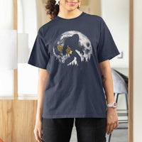 Bigfoot with Morel Mushroom T Shirt For Women Sasquatch Fungi Full Moon Silhouette Graphic