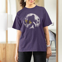 Bigfoot with Morel Mushroom T Shirt For Women Sasquatch Fungi Full Moon Silhouette Graphic