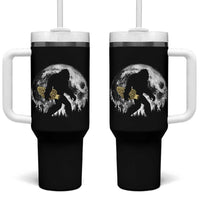 Bigfoot with Morel Mushroom Tumbler With Handle Sasquatch Fungi Full Moon Silhouette Graphic