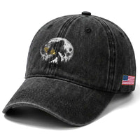 Bigfoot with Morel Mushroom Washed Cotton Baseball Cap Sasquatch Fungi Full Moon Silhouette Graphic