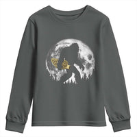 Bigfoot with Morel Mushroom Youth Sweatshirt Sasquatch Fungi Full Moon Silhouette Graphic