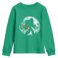 Bigfoot with Morel Mushroom Youth Sweatshirt Sasquatch Fungi Full Moon Silhouette Graphic