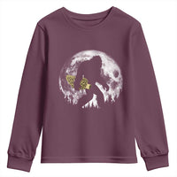 Bigfoot with Morel Mushroom Youth Sweatshirt Sasquatch Fungi Full Moon Silhouette Graphic