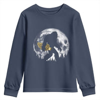 Bigfoot with Morel Mushroom Youth Sweatshirt Sasquatch Fungi Full Moon Silhouette Graphic
