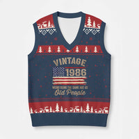 40th Birthday V-Neck Knit Sweater Vest Vintage 1986 Weird Being the Same Age as Old People USA Flag