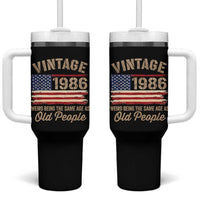 40th Birthday Tumbler With Handle Vintage 1986 Weird Being the Same Age as Old People USA Flag