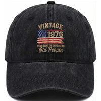 50th Birthday Washed Cotton Baseball Cap Vintage 1976 Weird Being the Same Age as Old People USA Flag