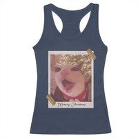 Meowy Christmas Racerback Tank Top Funny Cat Lovers Xmas Vintage Photo - Wonder Print Shop