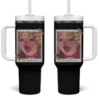 Meowy Christmas Tumbler With Handle Funny Cat Lovers Xmas Vintage Photo - Wonder Print Shop