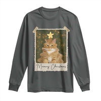 Meowy Christmas Long Sleeve Shirt Funny Cat Xmas Tree Retro Vintage Photo - Wonder Print Shop