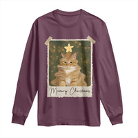 Meowy Christmas Long Sleeve Shirt Funny Cat Xmas Tree Retro Vintage Photo - Wonder Print Shop