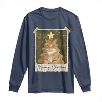 Meowy Christmas Long Sleeve Shirt Funny Cat Xmas Tree Retro Vintage Photo - Wonder Print Shop