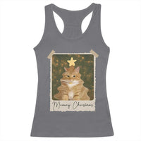 Meowy Christmas Racerback Tank Top Funny Cat Xmas Tree Retro Vintage Photo - Wonder Print Shop