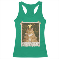 Meowy Christmas Racerback Tank Top Funny Cat Xmas Tree Retro Vintage Photo - Wonder Print Shop