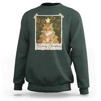 Meowy Christmas Sweatshirt Funny Cat Xmas Tree Retro Vintage Photo - Wonder Print Shop
