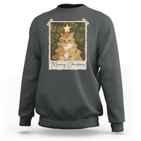 Meowy Christmas Sweatshirt Funny Cat Xmas Tree Retro Vintage Photo - Wonder Print Shop