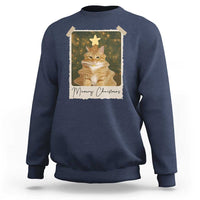 Meowy Christmas Sweatshirt Funny Cat Xmas Tree Retro Vintage Photo - Wonder Print Shop