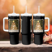 Meowy Christmas Tumbler With Handle Funny Cat Xmas Tree Retro Vintage Photo - Wonder Print Shop