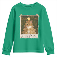 Meowy Christmas Youth Sweatshirt Funny Cat Xmas Tree Retro Vintage Photo - Wonder Print Shop
