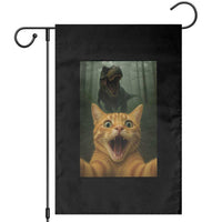 Cat Selfie With Dinosaur Garden Flag Funny Cat Gifts - Wonder Print Shop
