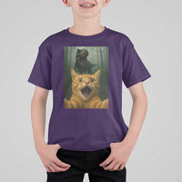 Cat Selfie With Dinosaur T Shirt For Kid Funny Cat Gifts - Wonder Print Shop