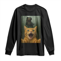 Cat Selfie With Dinosaur Long Sleeve Shirt Funny Cat Gifts - Wonder Print Shop
