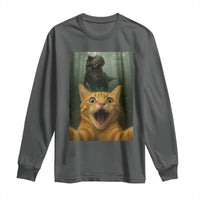 Cat Selfie With Dinosaur Long Sleeve Shirt Funny Cat Gifts - Wonder Print Shop