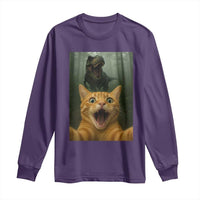 Cat Selfie With Dinosaur Long Sleeve Shirt Funny Cat Gifts - Wonder Print Shop