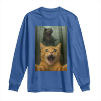 Cat Selfie With Dinosaur Long Sleeve Shirt Funny Cat Gifts - Wonder Print Shop