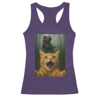Cat Selfie With Dinosaur Racerback Tank Top Funny Cat Gifts - Wonder Print Shop