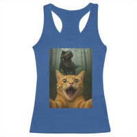 Cat Selfie With Dinosaur Racerback Tank Top Funny Cat Gifts - Wonder Print Shop