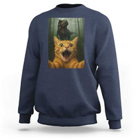Cat Selfie With Dinosaur Sweatshirt Funny Cat Gifts - Wonder Print Shop